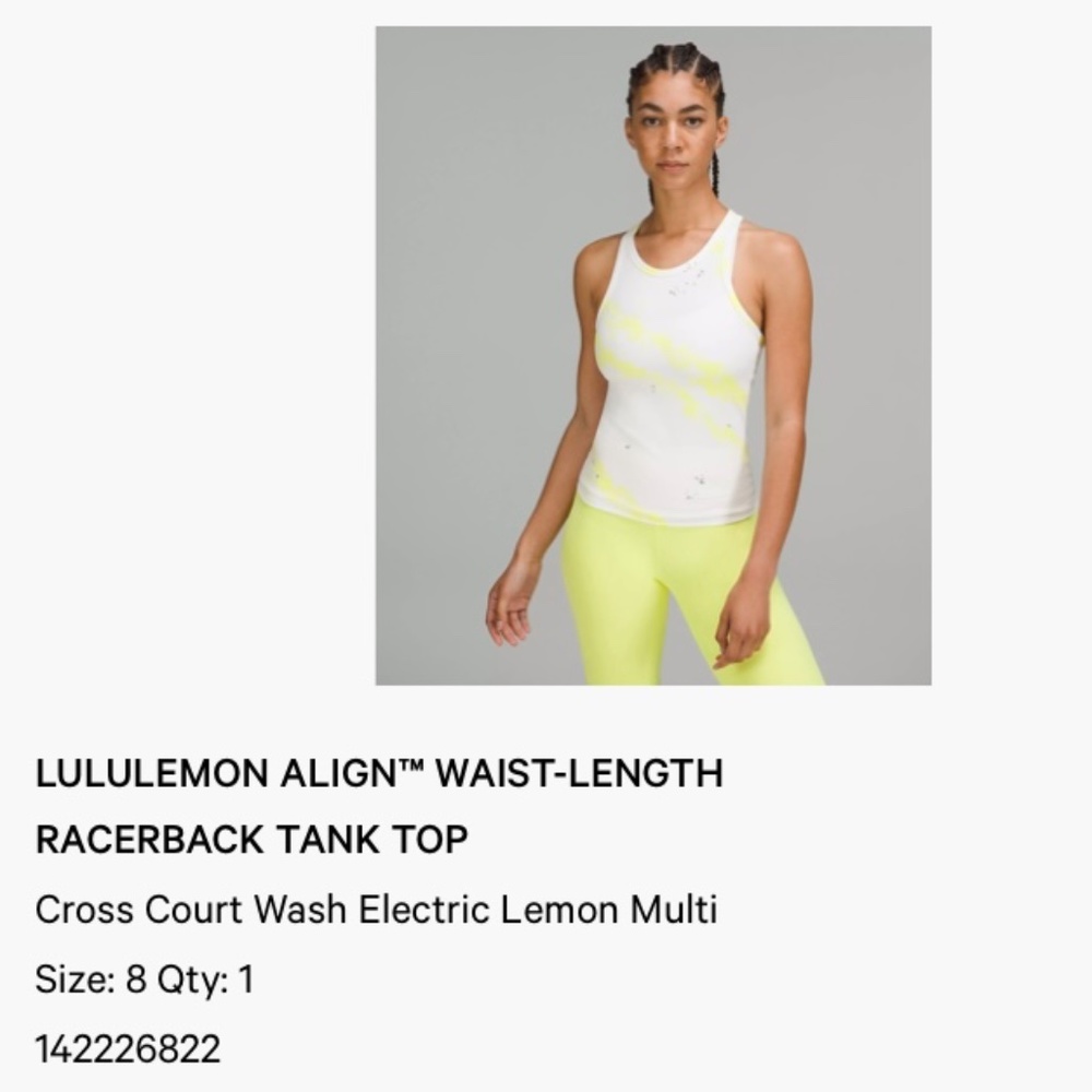 1 lululemon tank top purchased in may 2022.